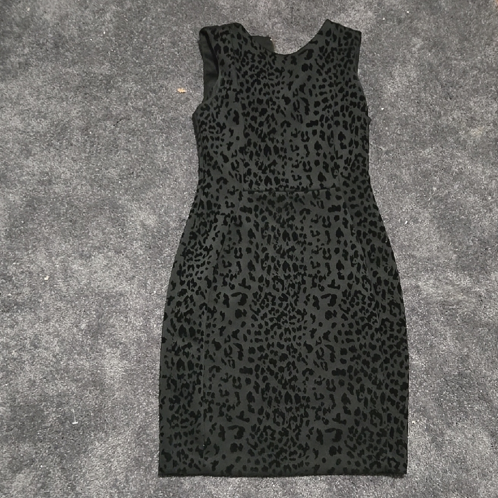Solid Black Leopard Print Calvin Klein Dress - image 1